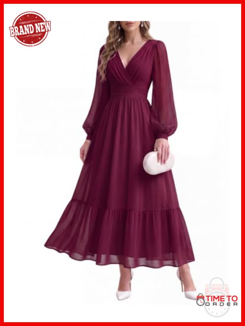 KOKOLOOP Women's Long Sleeve V-Neck Maxi Dress Fit & Flare Formal
